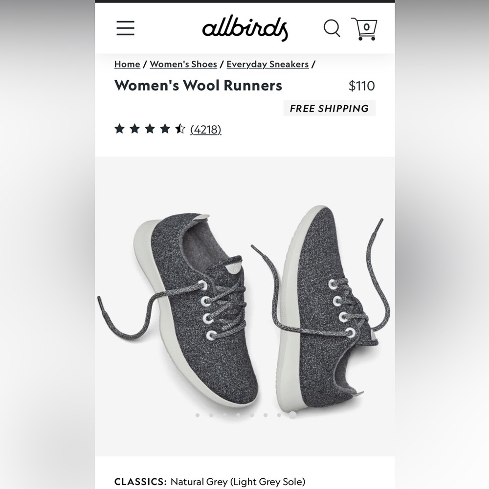 Allbirds Women’s Wool Runners Size 8 in natural gray